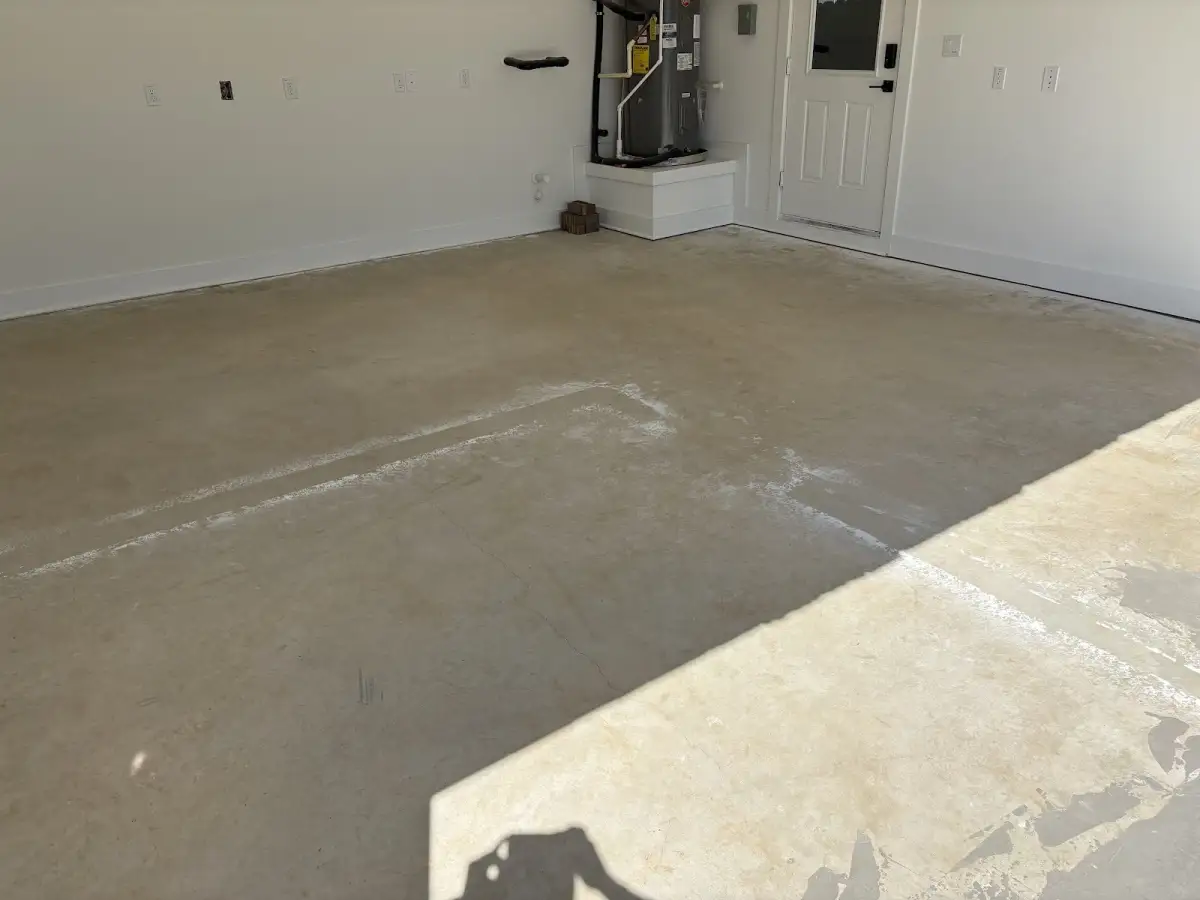Garage concrete floor before resurfacing and coating