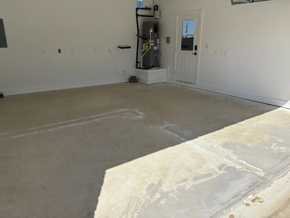 Prepared garage concrete floor before its finished coating